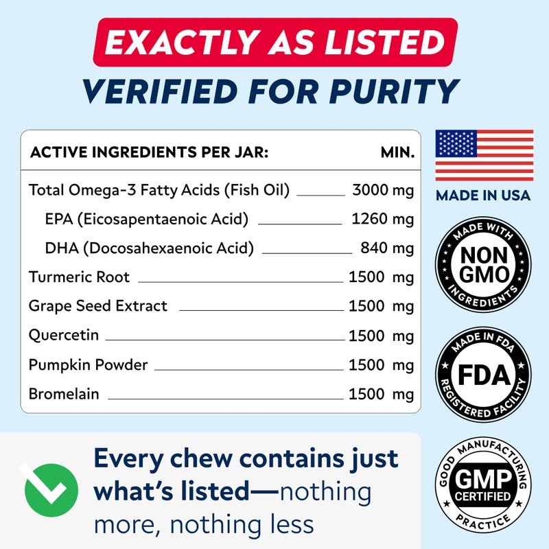 StrellaLab Dog Allergy Relief & Anti Itch Support Chews w/Omega 3: Real Ingredients, Real Taste! Skin & Coat Immune Supplement w/Fish Oil, Pumpkin & Enzymes â€” Developed by Experts - Made in USA -120Ct - Image 5